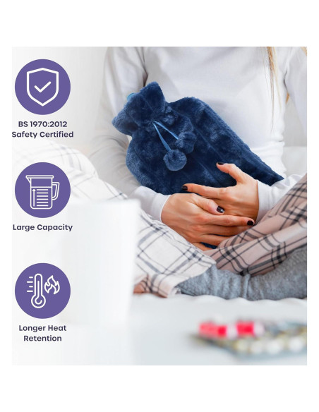 Botella de Agua Caliente 3.5L Volila con Funda Suave Azul