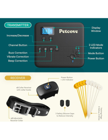 Sistema de Cerca Inalámbrica para Perros PetCove 2 Collares