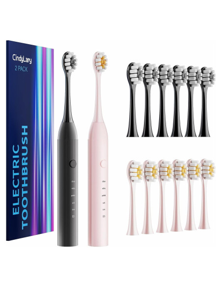 Juego de Cepillos de Dientes Eléctricos CindyLary 2 Paquetes 12 Cabezas