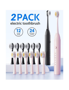 Juego de Cepillos de Dientes Eléctricos CindyLary 2 Paquetes 12 Cabezas 2
