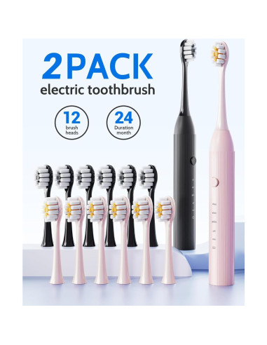 Juego de Cepillos de Dientes Eléctricos CindyLary 2 Paquetes 12 Cabezas