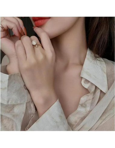 Anillo Antiestrés Giratorio de Oro 14k y Ópalo 925 para Mujeres