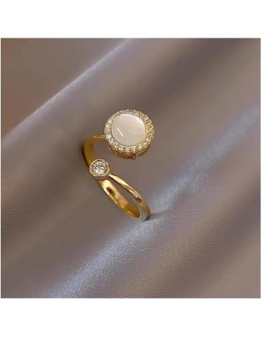 Anillo Antiestrés Giratorio de Oro 14k y Ópalo 925 para Mujeres