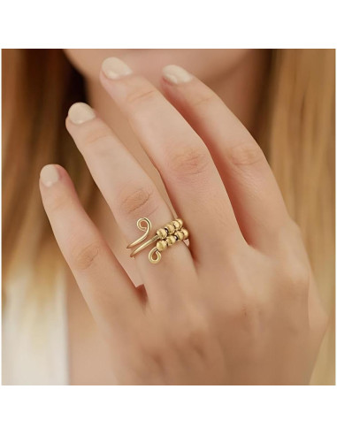 Anillo Giratorio Antiestrés de Oro 14k y Plata 925 con Perlas