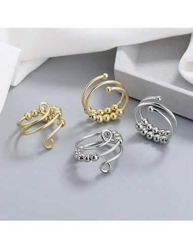 Anillo Giratorio Antiestrés de Oro 14k y Plata 925 con Perlas