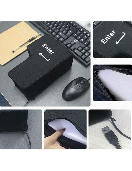 Almohada Enter Gigante USB Alivio de Estrés 20x14cm Negra