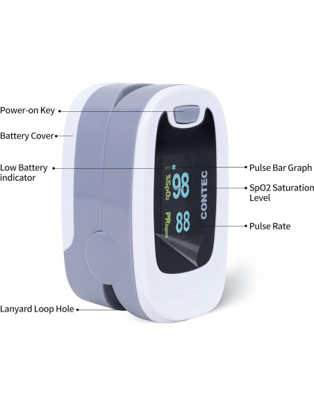 Oxímetro de Pulso CONTEC CMS50NA - Medición SpO2 y PR, Gris