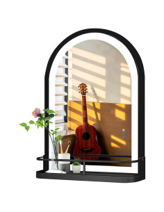 Espejo de Baño LED Arqueado Thekla 91x61 cm Negro con Estante