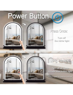 Espejo de Baño LED Arqueado Thekla 91x61 cm Negro con Estante 2