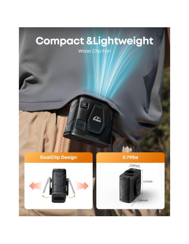 Ventilador Personal Portátil Clip Cintura 5 Velocidades Negro
