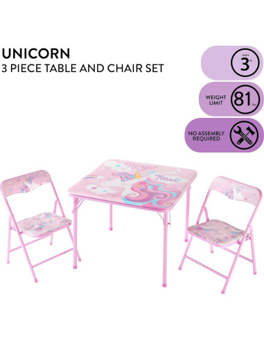 Conjunto de Mesa y Sillas Plegables Heritage Kids Unicornio 3 Piezas