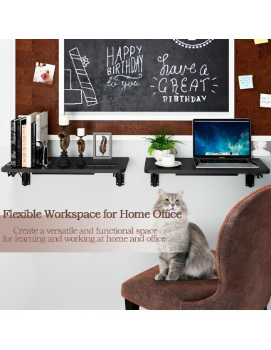 Mesa Plegable de Pared TEAMIX, Escritorio Flotante Negro 60x30 cm