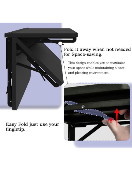 Mesa Plegable de Pared TEAMIX, Escritorio Flotante Negro 60x30 cm