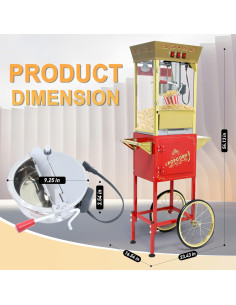 Carrito Máquina de Palomitas HUGROVE 12oz Acero Inoxidable Rojo 2