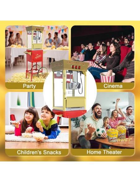 Carrito Máquina de Palomitas HUGROVE 12oz Acero Inoxidable Rojo