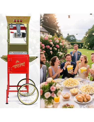 Carrito Máquina de Palomitas HUGROVE 12oz Acero Inoxidable Rojo