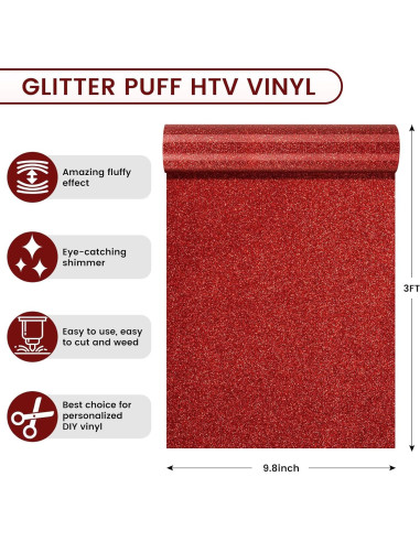 Vinilo de Transferencia de Calor Puff Brillante Rojo 1m x 25cm