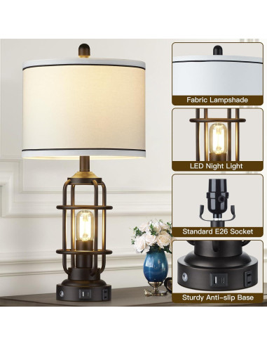 Lámpara de Mesa Regulable 66 cm Lolikit con Carga USB y LED