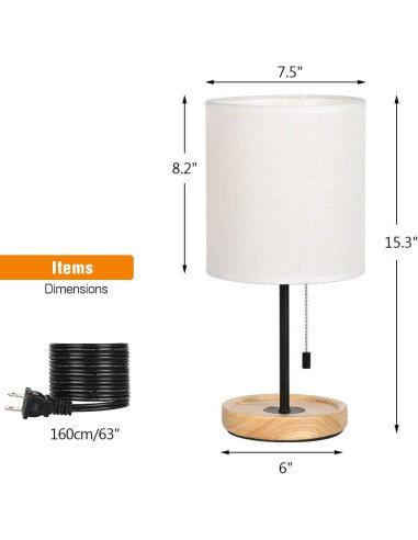 Lámpara de Mesa Moderna CADUKE LR2 con Base de Madera 38.86cm