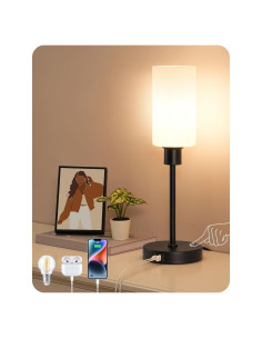 Lámpara de Mesa EDISHINE de Vidrio 40 cm con Control Táctil y USB