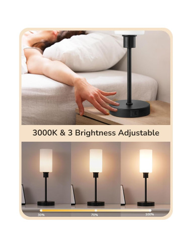 Lámpara de Mesa EDISHINE de Vidrio 40 cm con Control Táctil y USB