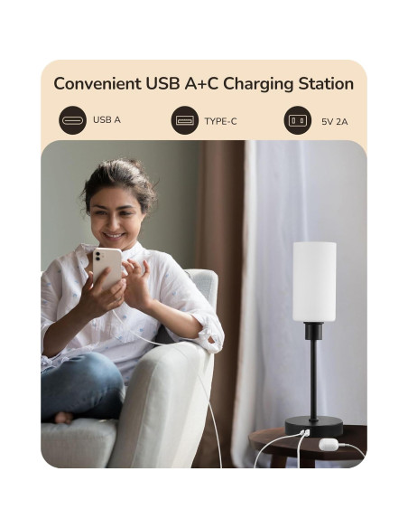 Lámpara de Mesa EDISHINE de Vidrio 40 cm con Control Táctil y USB