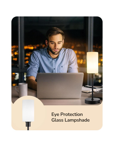 Lámpara de Mesa EDISHINE de Vidrio 40 cm con Control Táctil y USB