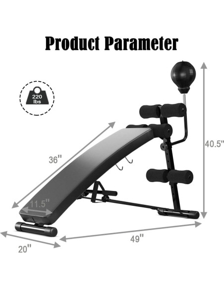 Banco de Abdominales Ajustable Goplus con Pelota y Cuerdas