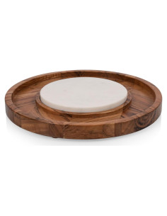 Bandeja de Servicio Redonda PICNIC TIME de Madera y Mármol 35cm