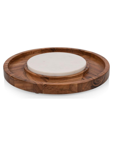 Bandeja de Servicio Redonda PICNIC TIME de Madera y Mármol 35cm