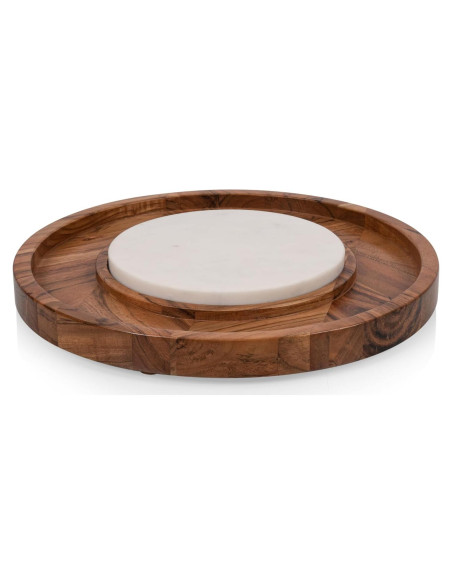 Bandeja de Servicio Redonda PICNIC TIME de Madera y Mármol 35cm