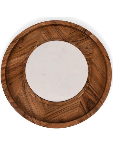 Bandeja de Servicio Redonda PICNIC TIME de Madera y Mármol 35cm