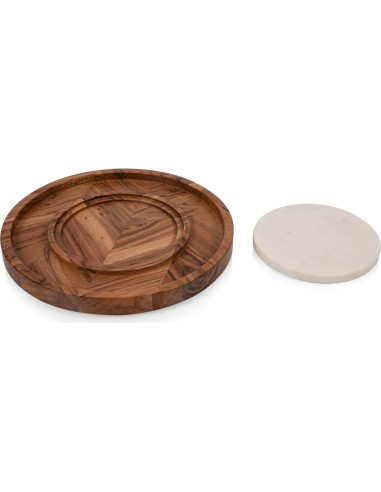Bandeja de Servicio Redonda PICNIC TIME de Madera y Mármol 35cm
