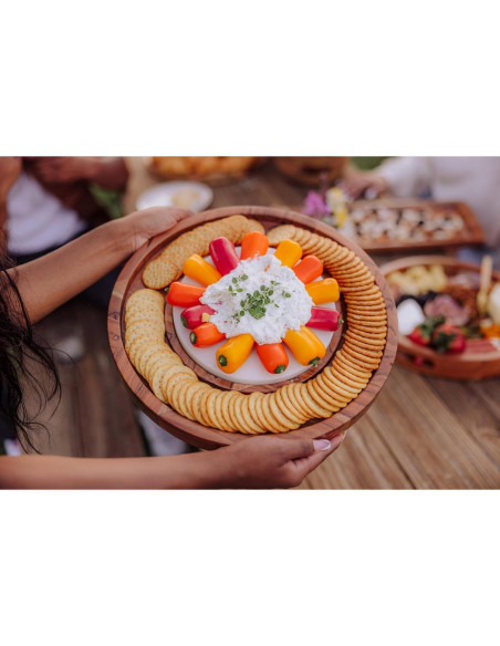 Bandeja de Servicio Redonda PICNIC TIME de Madera y Mármol 35cm