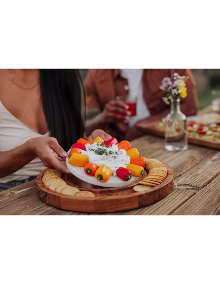 Bandeja de Servicio Redonda PICNIC TIME de Madera y Mármol 35cm