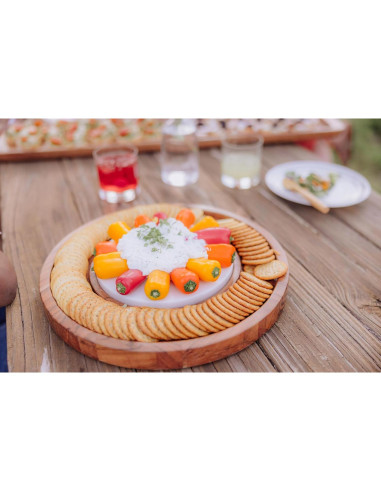 Bandeja de Servicio Redonda PICNIC TIME de Madera y Mármol 35cm