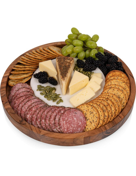 Bandeja de Servicio Redonda PICNIC TIME de Madera y Mármol 35cm