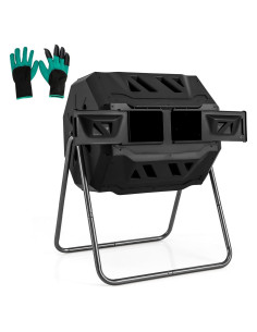 Compostador Giratorio Goplus 160L Doble Cámara Metal Negro
