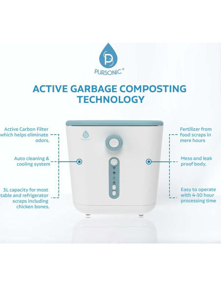 Compostador Eléctrico de Cocina Pursonic 3L Blanco Sin Olores