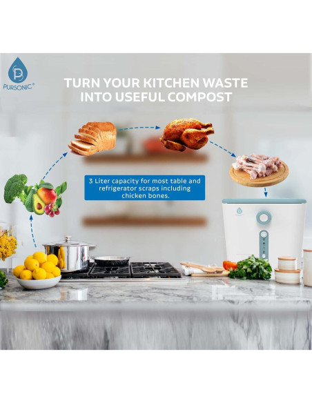 Compostador Eléctrico de Cocina Pursonic 3L Blanco Sin Olores