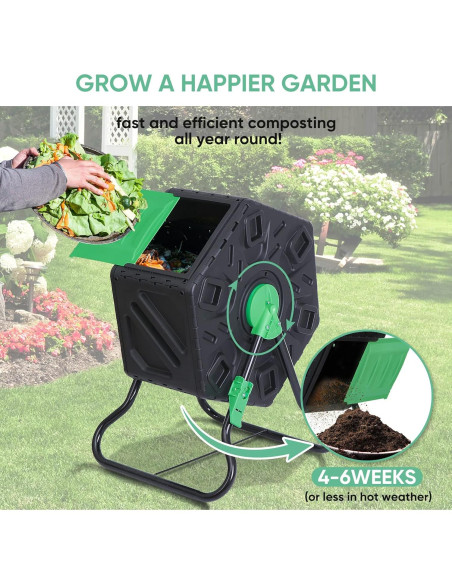 Bin de Compostaje Giratorio Nouva 70L Resistente Acero y PP