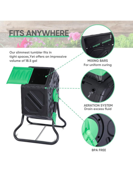 Bin de Compostaje Giratorio Nouva 70L Resistente Acero y PP