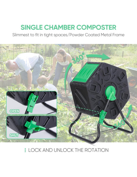 Bin de Compostaje Giratorio Nouva 70L Resistente Acero y PP