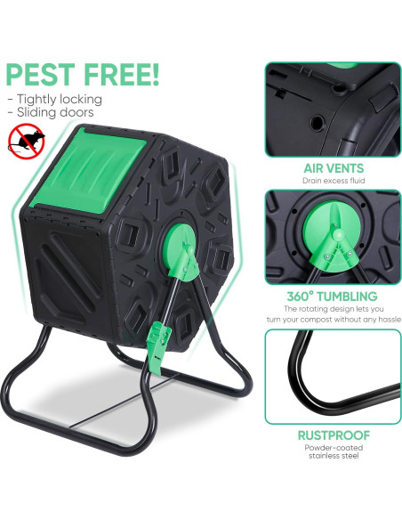 Bin de Compostaje Giratorio Nouva 70L Resistente Acero y PP