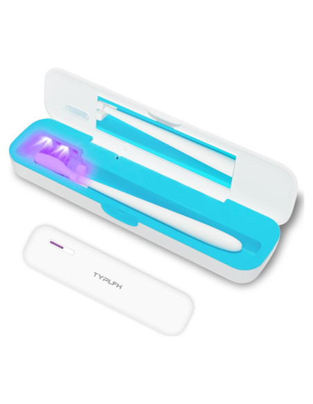 Estuche Desinfectante para Cepillos de Dientes TYPLFH Azul - Carga USB y Baterías AA