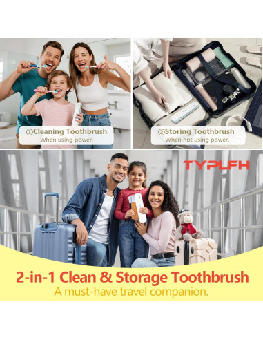 Estuche Desinfectante para Cepillos de Dientes TYPLFH Azul - Carga USB y Baterías AA