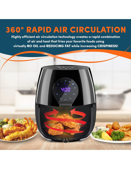 Freidora de Aire Digital Elite Gourmet EAF-5317DX 5.3L 1350W