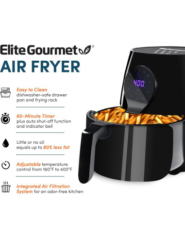 Freidora de Aire Digital Elite Gourmet EAF-5317DX 5.3L 1350W