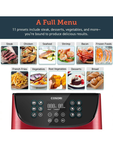 Freidora de Aire COSORI 5.8QT Roja Programable 11 en 1