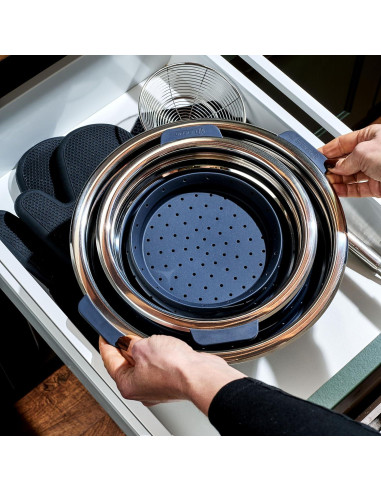 Conjunto de cestas de vapor HexClad 2 piezas 3 y 8Qt acero y silicona